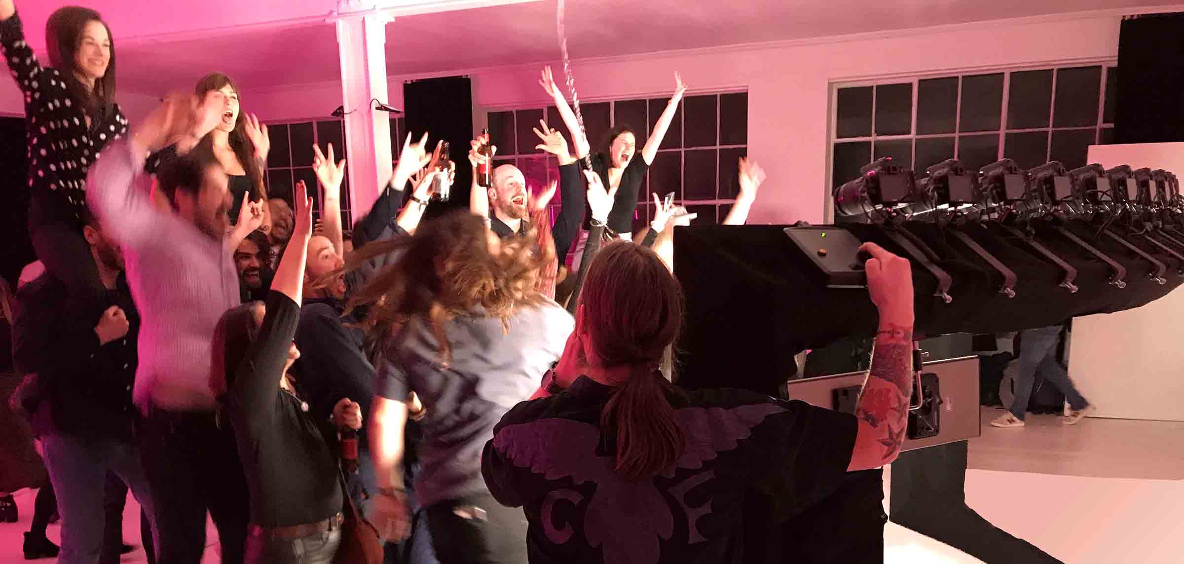 experiential party bullet time rig Group at party using experiential bullet time rig